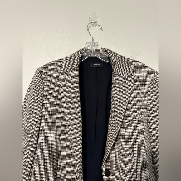 Theory Staple Houndstooth Eco Knit Brown Slim Fit Academia Preppy Blazer Sz 2 - Picture 7 of 8